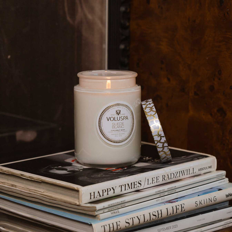 Suede Blanc Large Glass Jar Candle